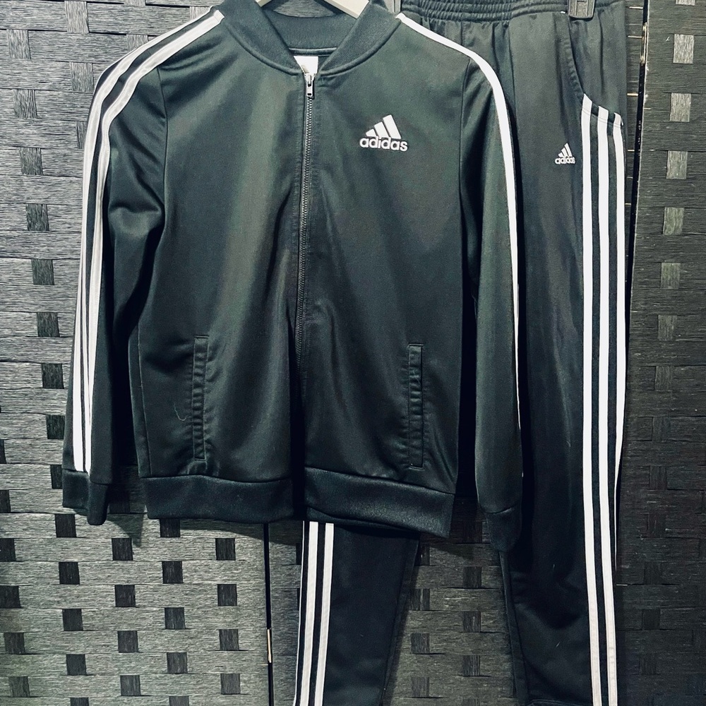 Adidas Black 3-stripe track jacket and pants